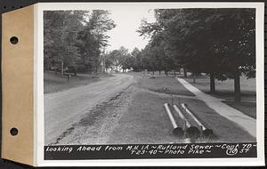 Contract No. 70, WPA Sewer Construction, Rutland, looking ahead from manhole 1A, Rutland Sewer, Rutland, Mass., Jul. 23, 1940