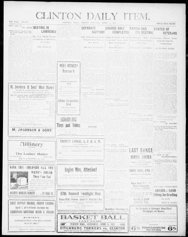Clinton Daily Item April 07 1922 Digital Commonwealth clinton-daily-item-april-07-1922-digital-commonwealth