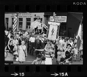 Saint festival parade on Hanover Street, North End, Boston
