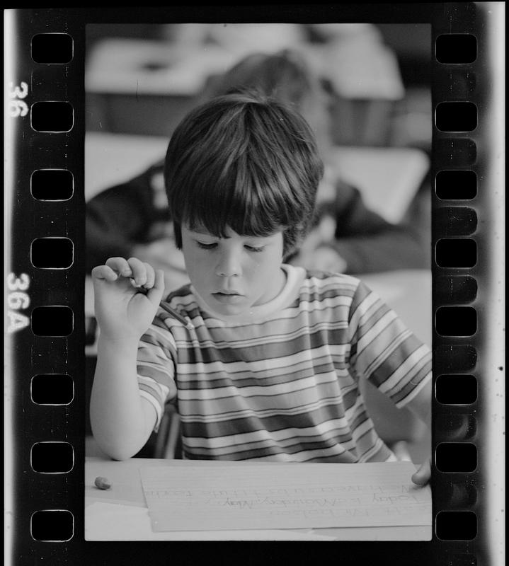 Elementary school boy in class, Cambridge