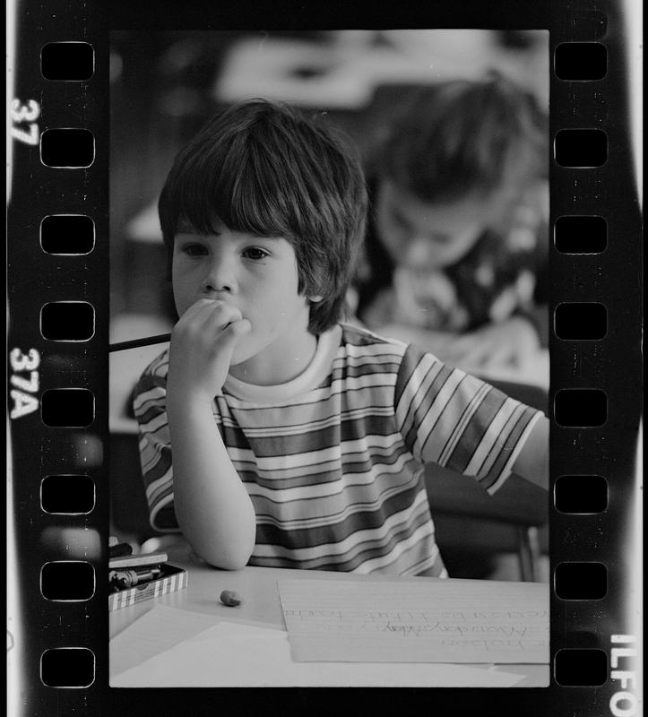 Elementary school boy in class, Cambridge