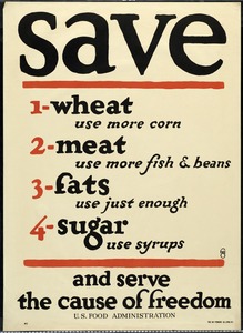 U. S. Food Administration Poster, World War I