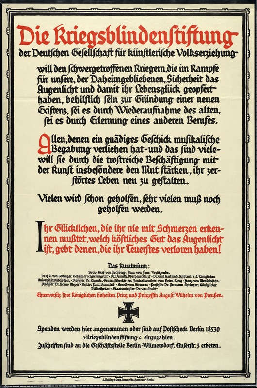 German War Blind Foundation Poster, World War I