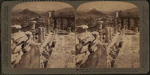 From W. wall of the Parthenon over modern city E.N.E. to Lykabettos, Athens
