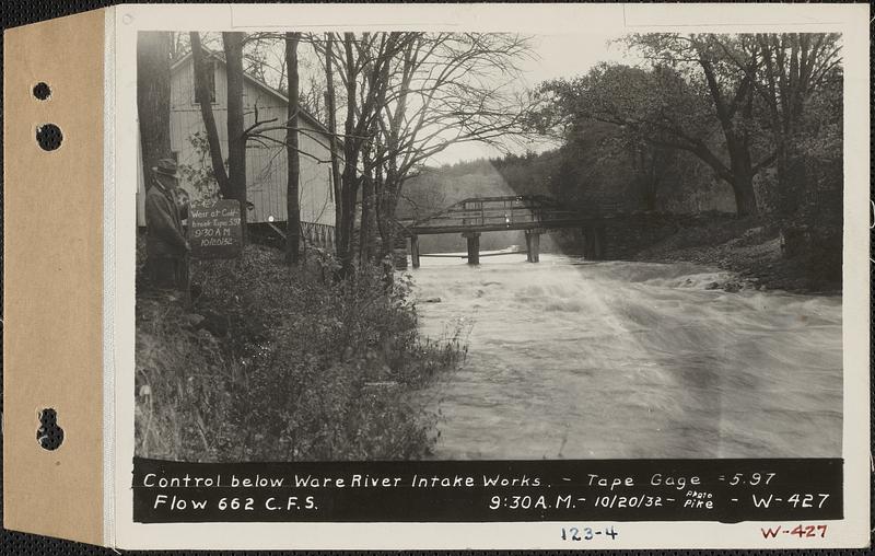 Control below Ware River Intake Works, tape gage = 5.97, flow = 662 cubic feet per second, Barre, Mass., 9:30 AM, Oct. 20, 1932