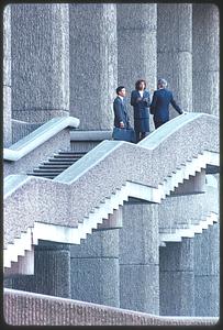 Boston, Government Center, brutalist architecture, on stairs/meeting
