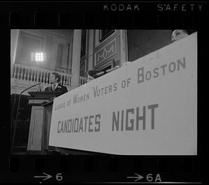 League of Women Voters "Candidates Night" at Faneuil Hall, Boston