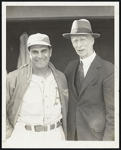Bay State Influence on Athletics is this combination. At the right, of course, is Connie Mack, pride of Brookfield, who is the perpetual-it seems-leader of the Philadelphia club, while at the left is Frankie Skaff of Lowell, whose chief duty these days is as pinch-hitter and he is hitting in the pinch.