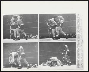 Knockout Blow --This sequence shows heavyweight champion Floyd Patterson landing the knockout punch in the sixth round and challenger Ingemar Johansson falling to the canvas tonight during their title fight at Miami Beach.