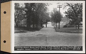 Contract No. 71, WPA Sewer Construction, Holden, looking down Bancroft Road from manhole 9B, Holden Sewer, Holden, Mass., Sep. 17, 1940