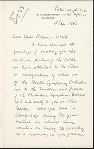 Letter from Jerome D. Greene, Peterborough, New Hampshire, to Gertrude Robinson Smith, September 5, 1946