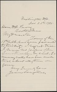 Letter from James Longstreet, Washington, D.C., to Darwin C. Pavey, Boston, Mass., 1895 November 25