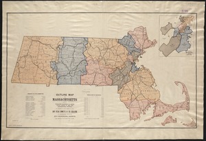 Outline map of Massachusetts showing population according to the United States census of 1890, and Congressional Districts