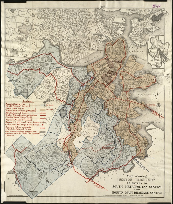 Map showing Boston territory tributary to South Metropolitan system and Boston main drainage system
