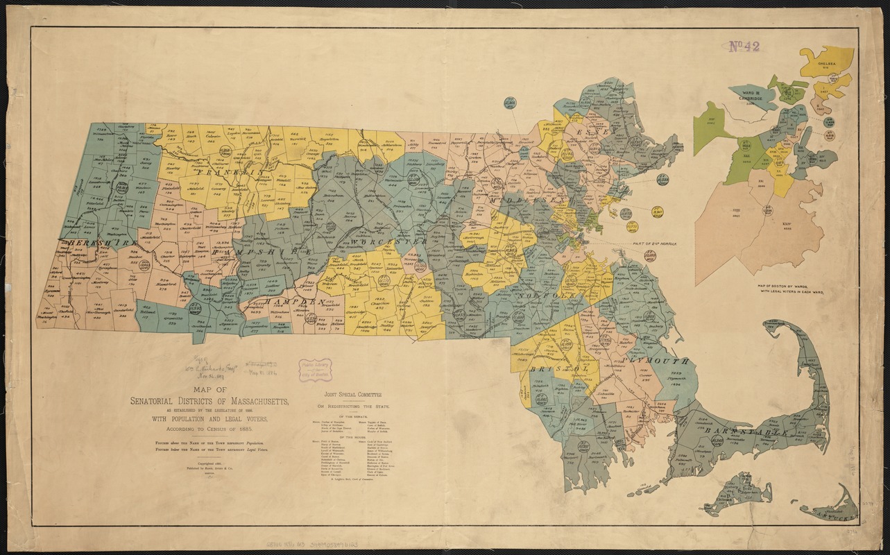 Map of senatorial districts of Massachusetts, as established by the legislature of 1886