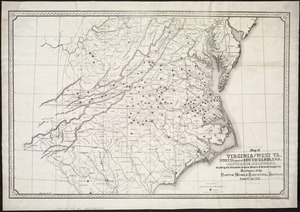 Map of Virginia and West Va., North and part of South Carolina, Maryland and Delaware, showing the situation in these states of schools taught by graduates of the Hampton Normal & Agricultural Institute from 1871 to 1876