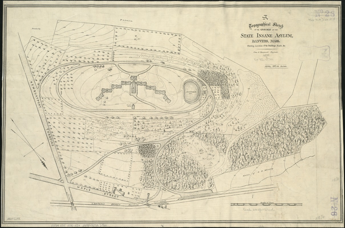 Topographical sketch of the grounds of the State Insane Asylum, Danvers, Mass
