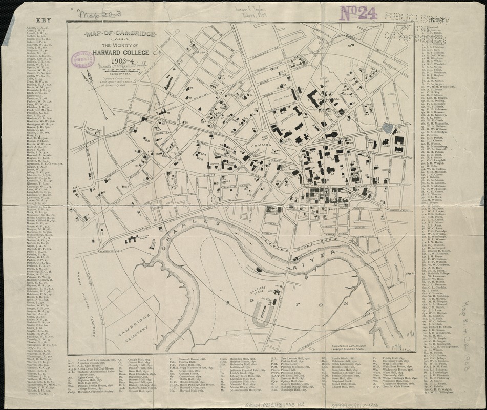 Map of Cambridge in the vicinity of Harvard College 1903-4