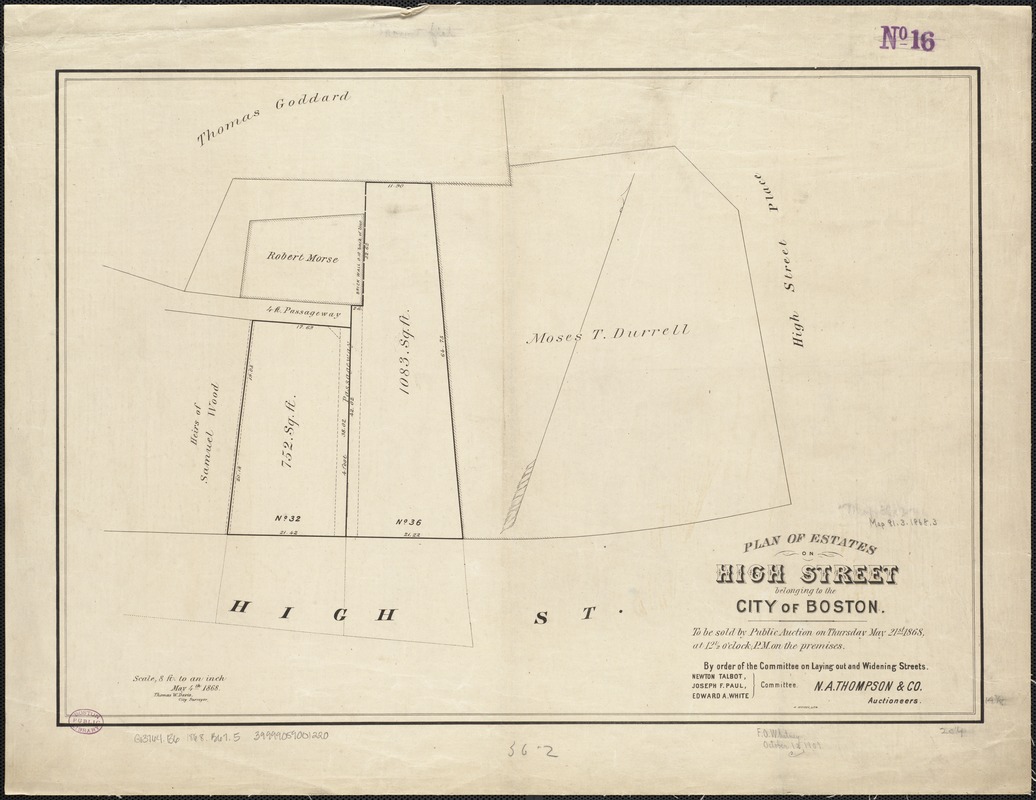 Plan of estates on High Street belonging to the City of Boston