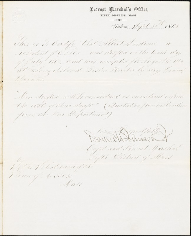 Civil War draft notice