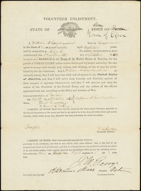Civil War enlistment paper