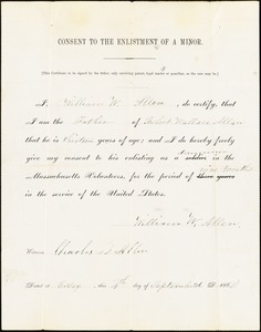 Civil War enlistment paper of a minor, parental consent