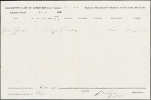 Zenas Burnham discharge papers for disability