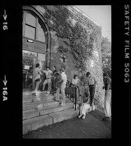 People outside Ray Building, Dean Junior College, Franklin, Massachusetts
