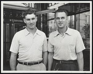 On the Way to Fenway Park for today's game against the Red Sox are these two Cleveland Indians' players who represent part of the strong bench that Manager Al is raving about. They are First Baseman Billy Glynn (left) and Outfielder Barney McCosky.
