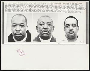 The FBI arrested 32 persons, including a captain in the Illinois National Guard on charges of selling and buying phony draft exemption for up to $1,000, 12/18. Among those arrested was (L-R), shown in FBI photos, Sgt. Willie Britton Jr., 37; Sgt. Ben L. Cleveland, 51; and Capt. Willus E. Vivian, 49. The FBI said the scheme, is effect since 1966, involved the issuance of fake documents to various Selective Service registrants, indicating that the men were members of the National Guard, when in fact they were not. The U.S. attorney's office said conviction on the charges carried a maximum penalty of five years in prison and a fine up to $10,000 on each charge.