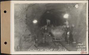 Contract No. 14, East Portion, Wachusett-Coldbrook Tunnel, West Boylston, Holden, Rutland, loading muck cars in tunnel at Shaft 1, West Boylston, Mass., Apr. 2, 1929