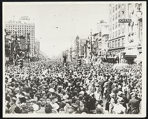 Revelers Jam New Orleans for Mardi Gras Part of the Huge Throng of Merry Makers That Crowded New Orleans, La., February 17, for the Final Day of the Annual Mardi Gras. They Are Gathered on Canal Street, the City's Main Thoroughfare for Part of the Festivities.