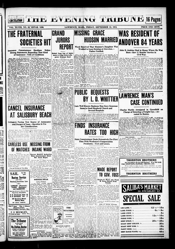 The Evening Tribune. September 12, 1913 - Digital Commonwealth