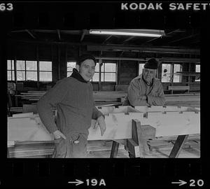 Ralph Johnson and Pert Lowell in boat shop