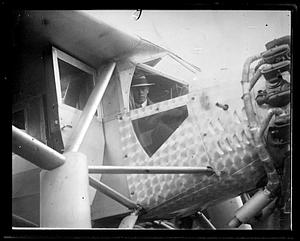 Charles Lindbergh from inside of his plane, "Spirit of St. Louis"