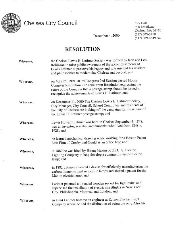 Chelsea City Council resolution