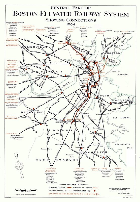 Central part of Boston Elevated Railway system showing connections 1904