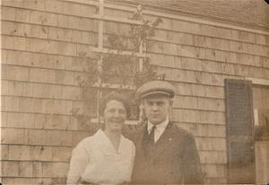 Harriet Annie Thoms Chase, mother of Albert T. Chase, with unidentified young man, West Yarmouth, Mass.