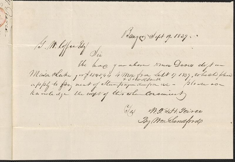 W.T.& H. Pierce to George Coffin, 19 September 1839