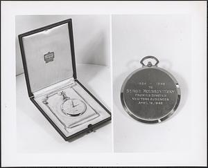 Cartier pocket watch with engraving on back, "1924-1949 to Serge Koussevitzky from his devoted New York audiences, April 16, 1949"