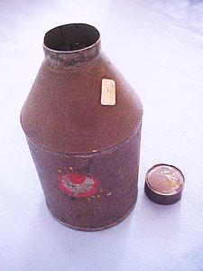 Metal container with painted design