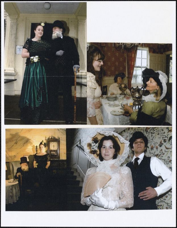 Four photographs of groups of people in historical costume