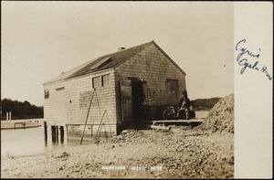 Cyrus B. Jones outside his oyster shack