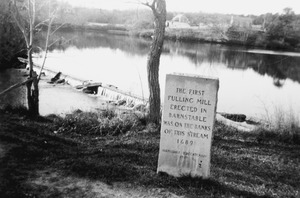 Fulling Mill dedication marker 1939, at Mill Pond