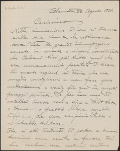 D. Cafforio autograph letter signed, in Italian, to [Emilio Coda?], Alamosa, [Colo. ?], August 22, 1921