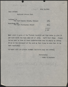 Selma C. Maximon typed letter (copy) to [Frank R. Lopez, Chicago, Ill.], July 14, 1927