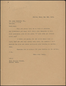 [A. Carpenter?] typed letter (copy) to Remy Electric Co., Boston, Mass., May 4, 1923