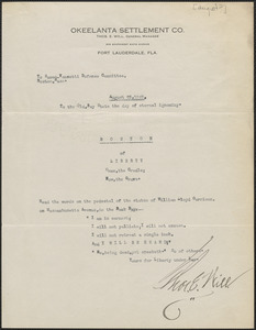 Thomas E. Will (Okeelanta Settlement Co.) typed letter signed to Sacco-Vanzetti Defense Committee, Fort Lauderdale, Fla., approximately August 1927?