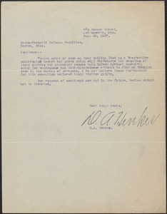 D. A. Henkes typed note signed to Sacco-Vanzetti Defense Committee, Leavenworth, Kan., August 23, 1927