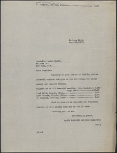 Joseph Moro (Sacco-Vanzetti Defense Committee) typed letter (copy) to Socialist Labor Party, Boston, Mass., September 10, 1927